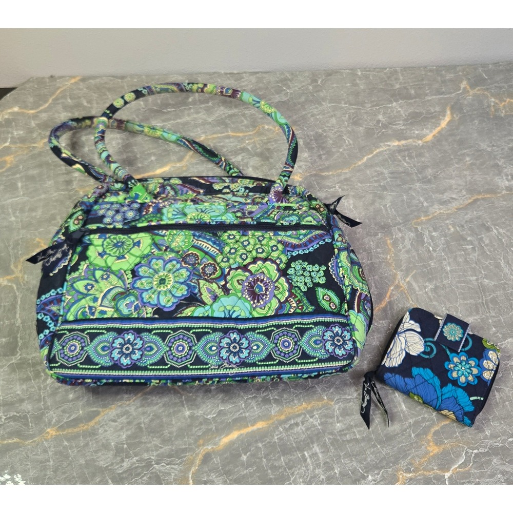 Vera Bradley Blue Green Paisley‎ Floral Quilted Shoulder Bag and Wallet Set